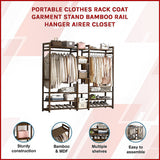 Clothing & Wardrobe Storage: Portable Clothes Rack Coat Garment Stand Bamboo Rail Hanger Airer Closet
