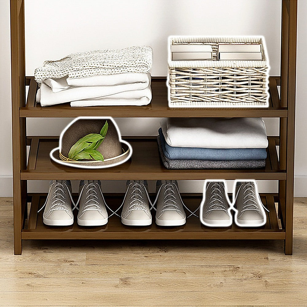 Clothing & Wardrobe Storage: Portable Clothes Rack Coat Garment Stand Bamboo Rail Hanger Airer Closet