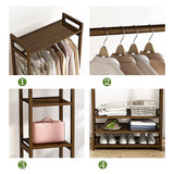 Clothing & Wardrobe Storage: Portable Clothes Rack Coat Garment Stand Bamboo Rail Hanger Airer Closet