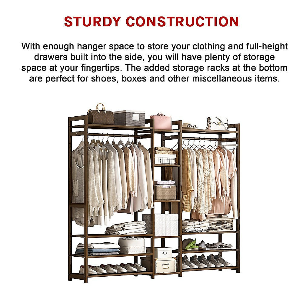 Clothing & Wardrobe Storage: Portable Clothes Rack Coat Garment Stand Bamboo Rail Hanger Airer Closet