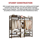 Clothing & Wardrobe Storage: Portable Clothes Rack Coat Garment Stand Bamboo Rail Hanger Airer Closet