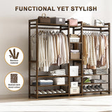 Clothing & Wardrobe Storage: Portable Clothes Rack Coat Garment Stand Bamboo Rail Hanger Airer Closet