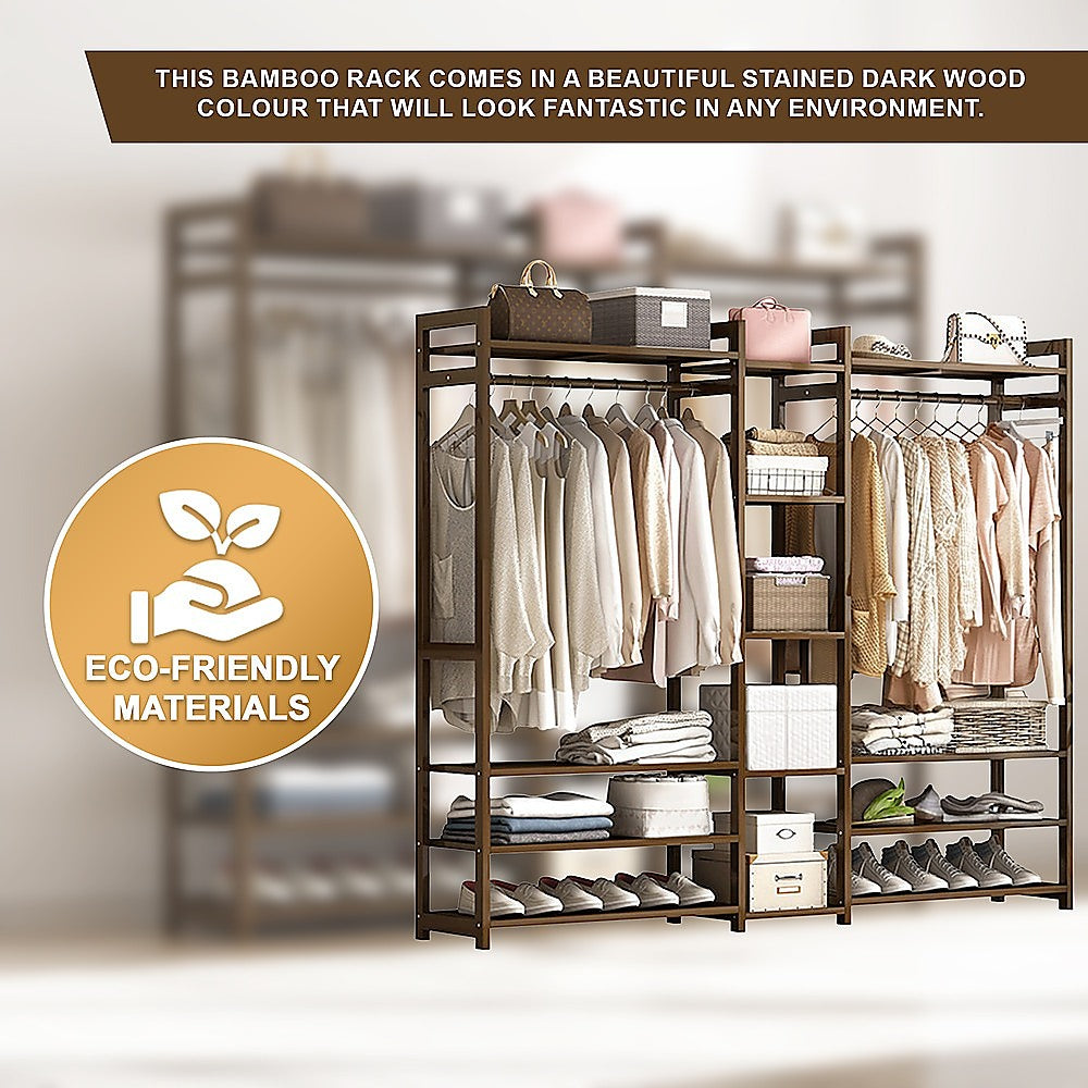Clothing & Wardrobe Storage: Portable Clothes Rack Coat Garment Stand Bamboo Rail Hanger Airer Closet