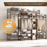 Clothing & Wardrobe Storage: Portable Clothes Rack Coat Garment Stand Bamboo Rail Hanger Airer Closet