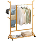 Clothing & Wardrobe Storage: Portable Clothes Rack Coat Garment Stand Bamboo Rail Hanger Airer Closet