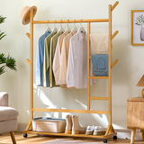 Clothing & Wardrobe Storage: Portable Clothes Rack Coat Garment Stand Bamboo Rail Hanger Airer Closet