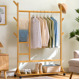 Clothing & Wardrobe Storage: Portable Clothes Rack Coat Garment Stand Bamboo Rail Hanger Airer Closet