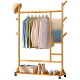 Clothing & Wardrobe Storage: Portable Clothes Rack Coat Garment Stand Bamboo Rail Hanger Airer Closet