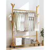 Clothing & Wardrobe Storage: Portable Clothes Rack Coat Garment Stand Bamboo Rail Hanger Airer Closet