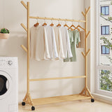 Clothing & Wardrobe Storage: Portable Clothes Rack Coat Garment Stand Bamboo Rail Hanger Airer Closet