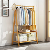 Clothing & Wardrobe Storage: Portable Clothes Rack Coat Garment Stand Bamboo Rail Hanger Airer Closet