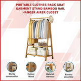 Clothing & Wardrobe Storage: Portable Clothes Rack Coat Garment Stand Bamboo Rail Hanger Airer Closet