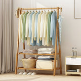 Clothing & Wardrobe Storage: Portable Clothes Rack Coat Garment Stand Bamboo Rail Hanger Airer Closet