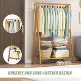 Clothing & Wardrobe Storage: Portable Clothes Rack Coat Garment Stand Bamboo Rail Hanger Airer Closet