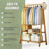 Clothing & Wardrobe Storage: Portable Clothes Rack Coat Garment Stand Bamboo Rail Hanger Airer Closet