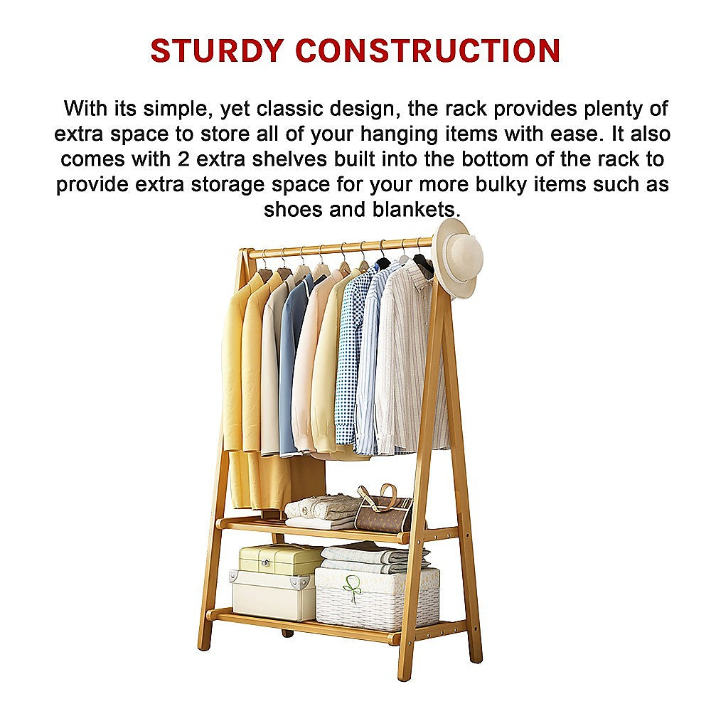 Clothing & Wardrobe Storage: Portable Clothes Rack Coat Garment Stand Bamboo Rail Hanger Airer Closet