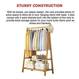 Clothing & Wardrobe Storage: Portable Clothes Rack Coat Garment Stand Bamboo Rail Hanger Airer Closet