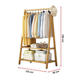 Clothing & Wardrobe Storage: Portable Clothes Rack Coat Garment Stand Bamboo Rail Hanger Airer Closet