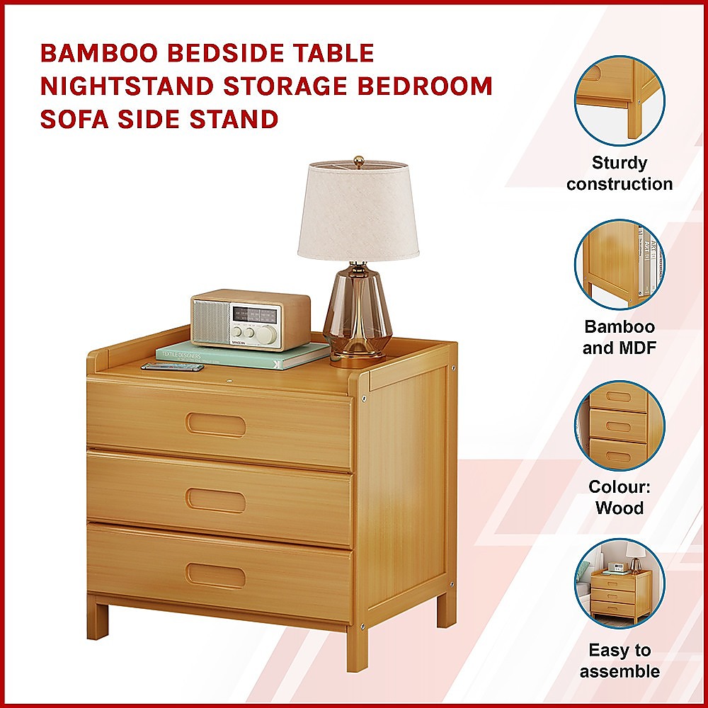 Bedside Tables: Bamboo Bedside Table Nightstand Storage Bedroom Sofa Side Stand