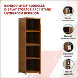 Kid's Bookcases & Shelves: Bamboo 4-Shelf Bookcase  Adjustable Display Storage Rack Stand for Living Room, Bedroom, Office or Home Organisation