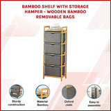Storage Cabinets: Bamboo Shelf with Storage Hamper  Wooden Organiser with 4 Laundry Bags