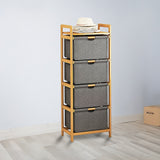 Storage Cabinets: Bamboo Shelf with Storage Hamper  Wooden Organiser with 4 Laundry Bags