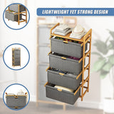 Storage Cabinets: Bamboo Shelf with Storage Hamper  Wooden Organiser with 4 Laundry Bags