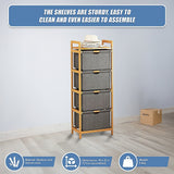 Storage Cabinets: Bamboo Shelf with Storage Hamper  Wooden Organiser with 4 Laundry Bags