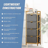 Storage Cabinets: Bamboo Shelf with Storage Hamper  Wooden Organiser with 4 Laundry Bags