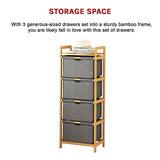 Storage Cabinets: Bamboo Shelf with Storage Hamper  Wooden Organiser with 4 Laundry Bags