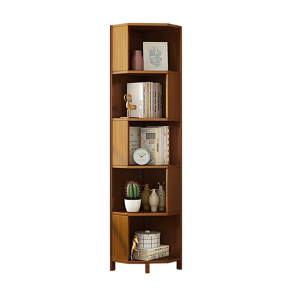 Bookcases & Shelves: 5-Shelf Corner Bookcase Industrial Bookshelf Display Storage Stand