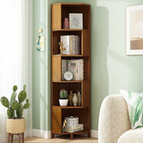 Bookcases & Shelves: 5-Shelf Corner Bookcase Industrial Bookshelf Display Storage Stand