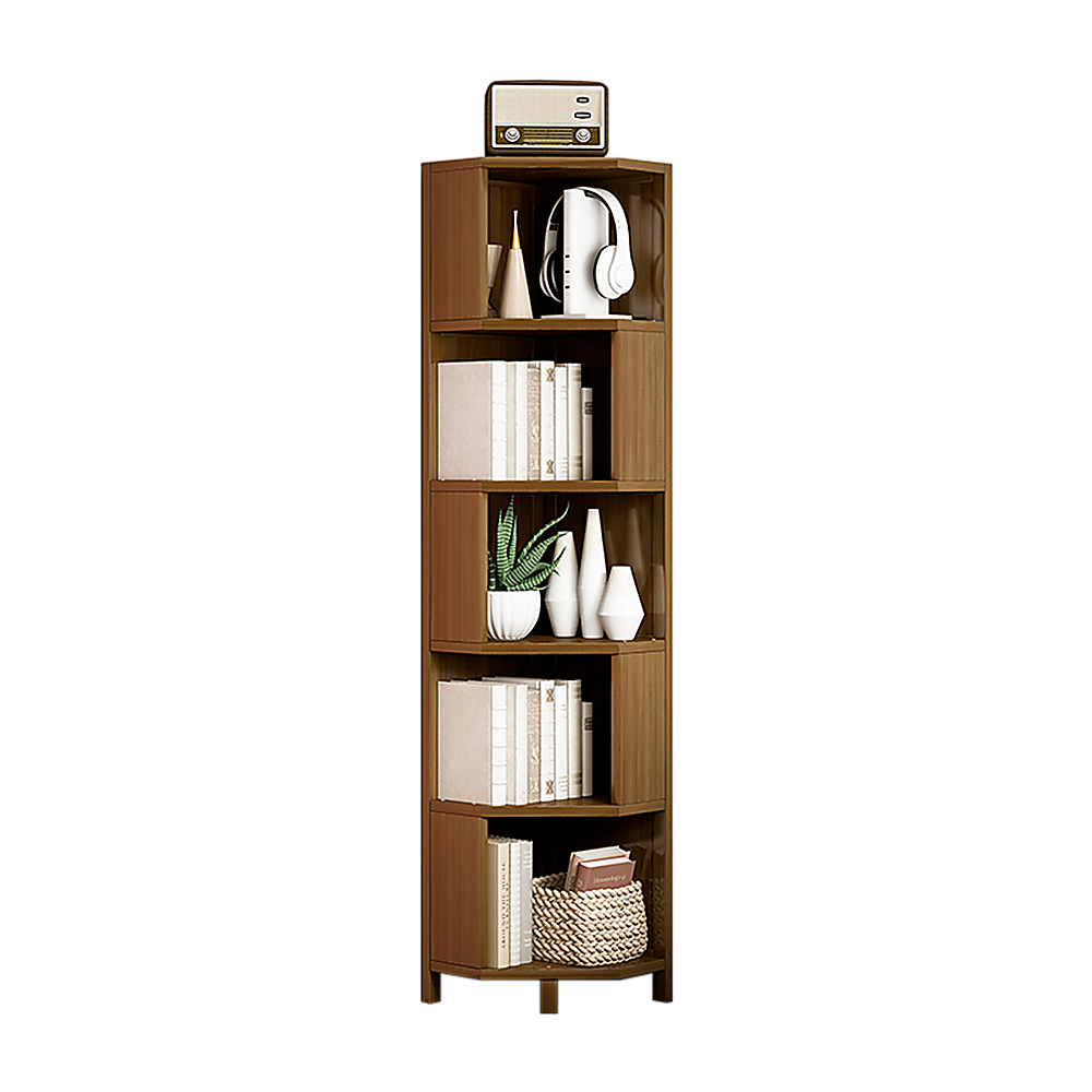 Bookcases & Shelves: 5-Shelf Corner Bookcase Industrial Bookshelf Display Storage Stand