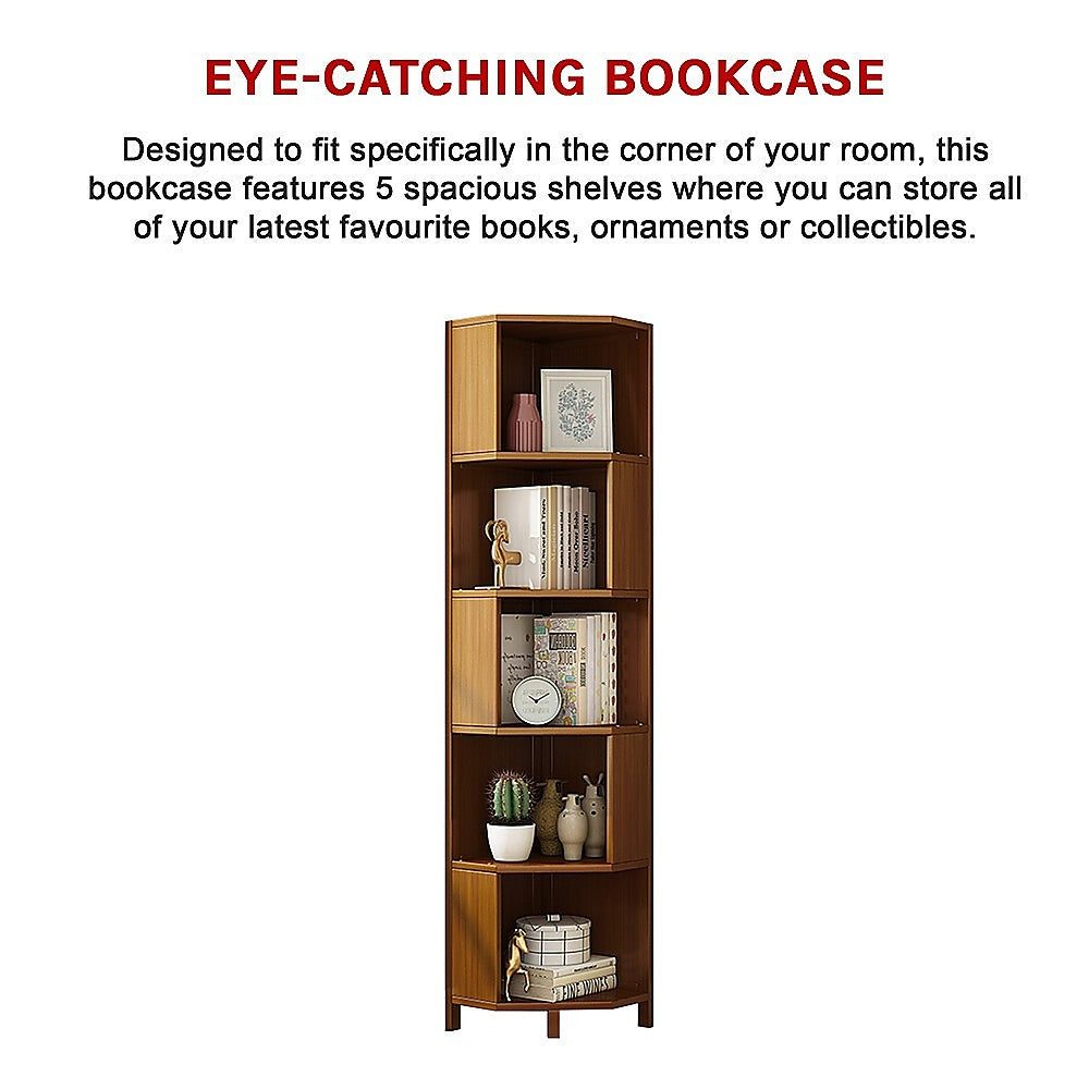 Bookcases & Shelves: 5-Shelf Corner Bookcase Industrial Bookshelf Display Storage Stand