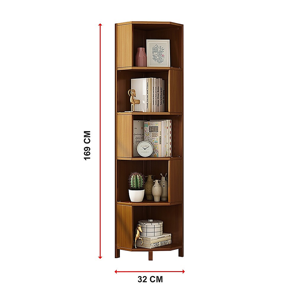 Bookcases & Shelves: 5-Shelf Corner Bookcase Industrial Bookshelf Display Storage Stand