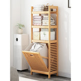 Sofas & Sofa Beds: Bamboo 2-in-1 Laundry Hamper Side Table with 2 Shelves and Clothes Basket