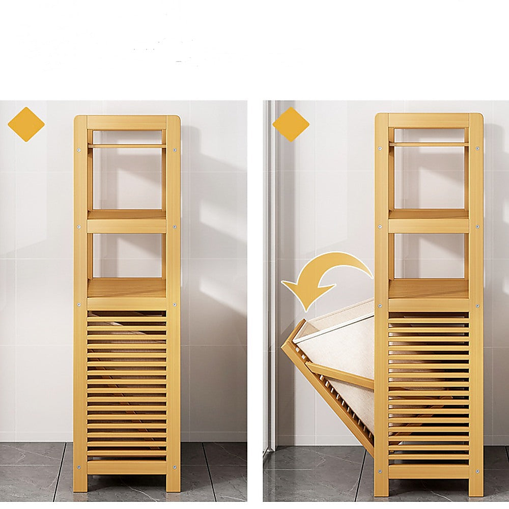 Sofas & Sofa Beds: Bamboo 2-in-1 Laundry Hamper Side Table with 2 Shelves and Clothes Basket
