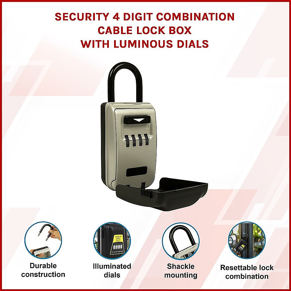 Masonry Tools: Security 4 Digit Combination Cable Lock Box With Luminous Dials