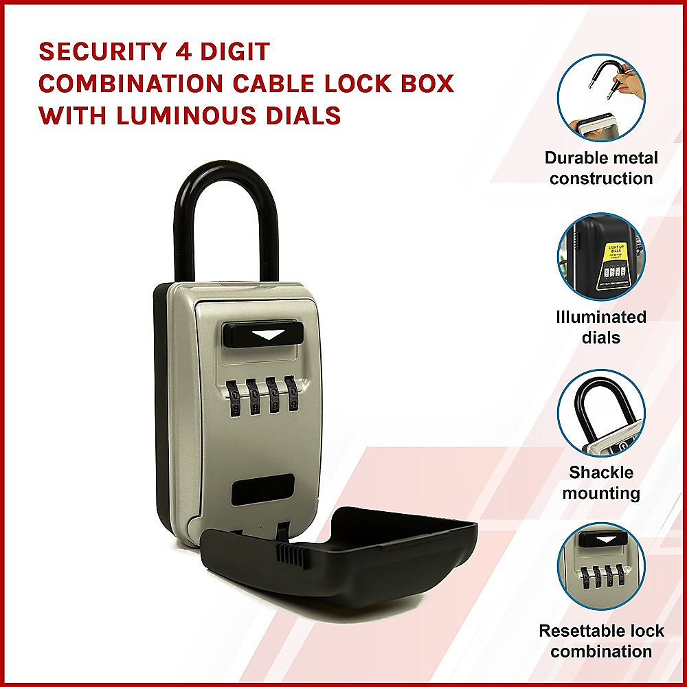 Masonry Tools: Security 4 Digit Combination Cable Lock Box With Luminous Dials
