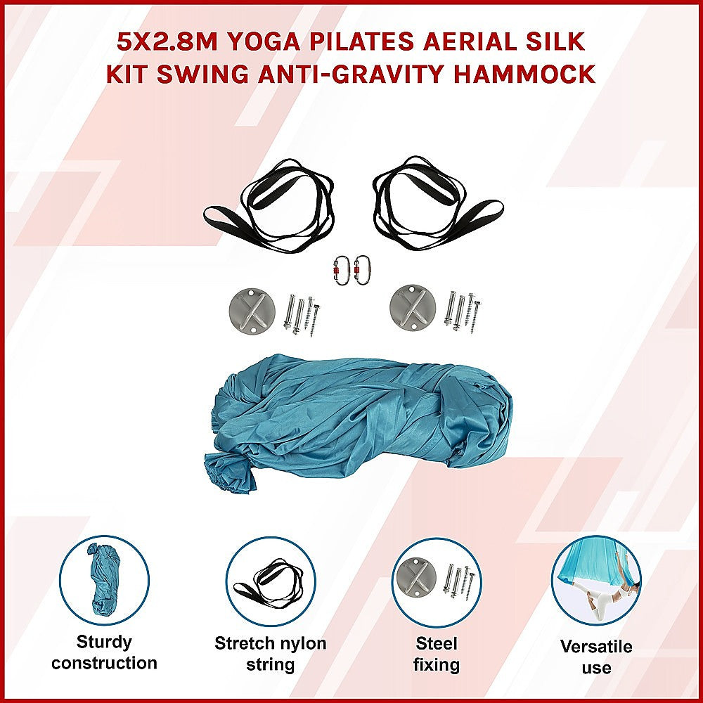 Yoga & Pilates: 5x2.8m Yoga Pilates Aerial Silk Kit Swing Anti-Gravity Hammock