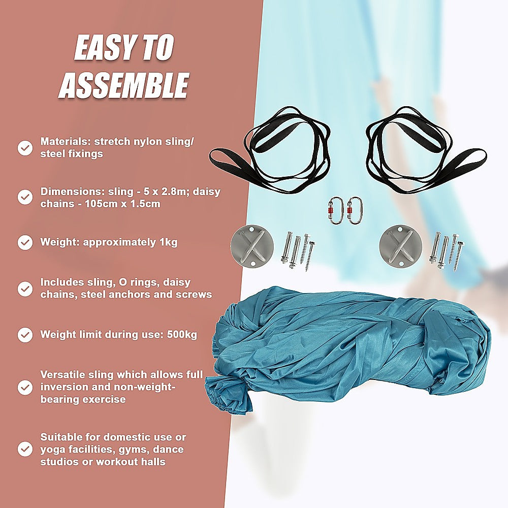Yoga & Pilates: 5x2.8m Yoga Pilates Aerial Silk Kit Swing Anti-Gravity Hammock