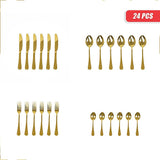 24-piece Gold Cutlery Flatware Stainless Steel Silverware Set Reflective Mirror Finish