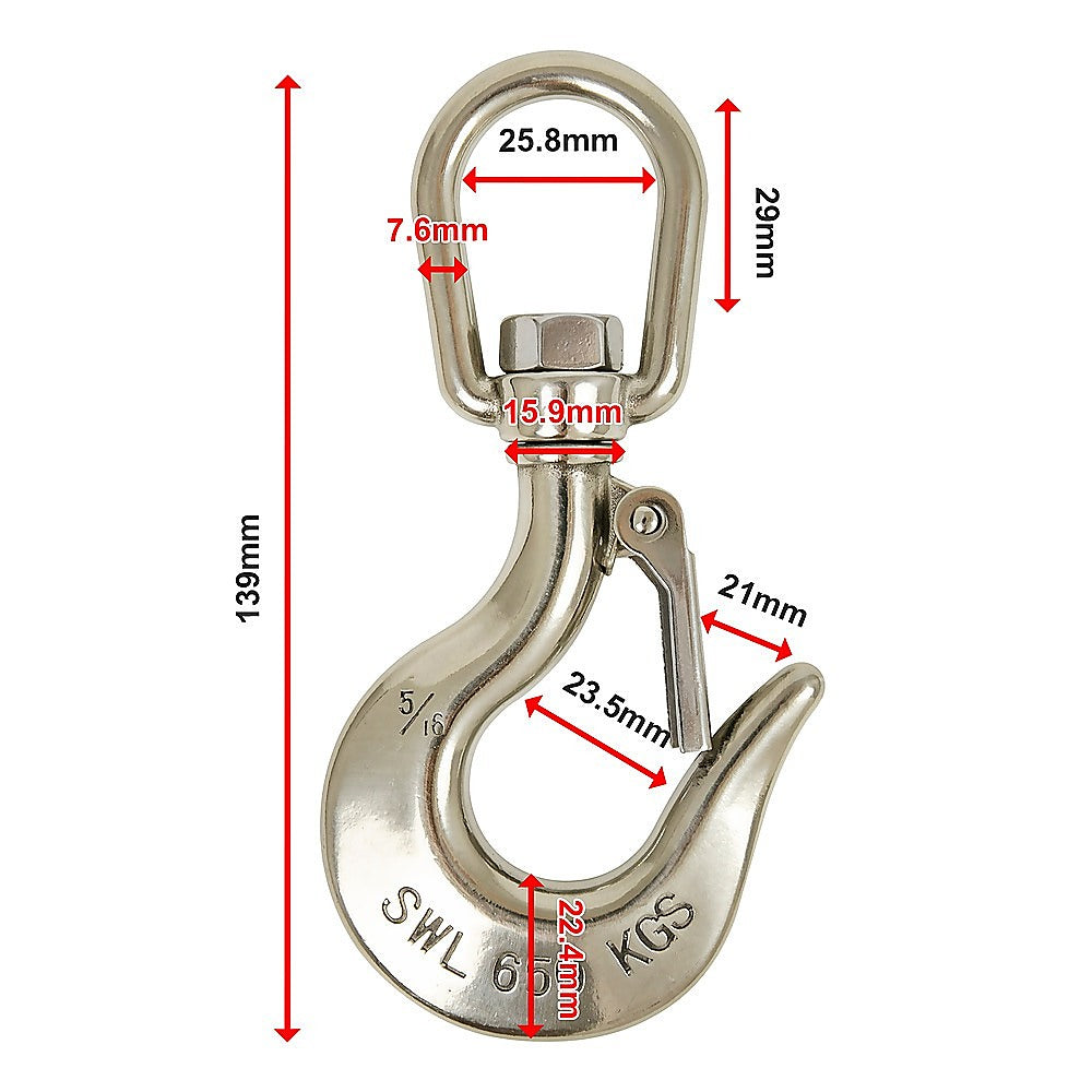 Masonry Tools: 304 Stainless Steel Swivel Lift Clevis Chain Crane Hook with Safety Lock 650kg