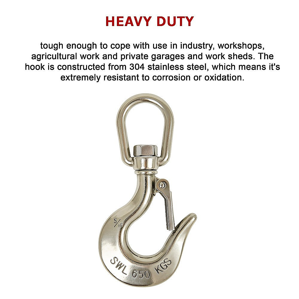 Masonry Tools: 304 Stainless Steel Swivel Lift Clevis Chain Crane Hook with Safety Lock 650kg