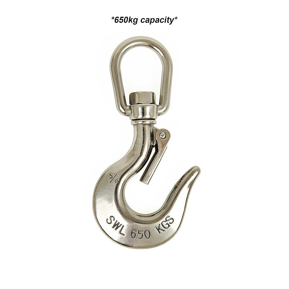 Masonry Tools: 304 Stainless Steel Swivel Lift Clevis Chain Crane Hook with Safety Lock 650kg
