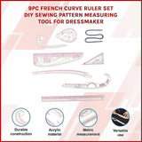 9pc French Curve Ruler Set DIY Sewing Pattern Measuring Tool for Dressmaker