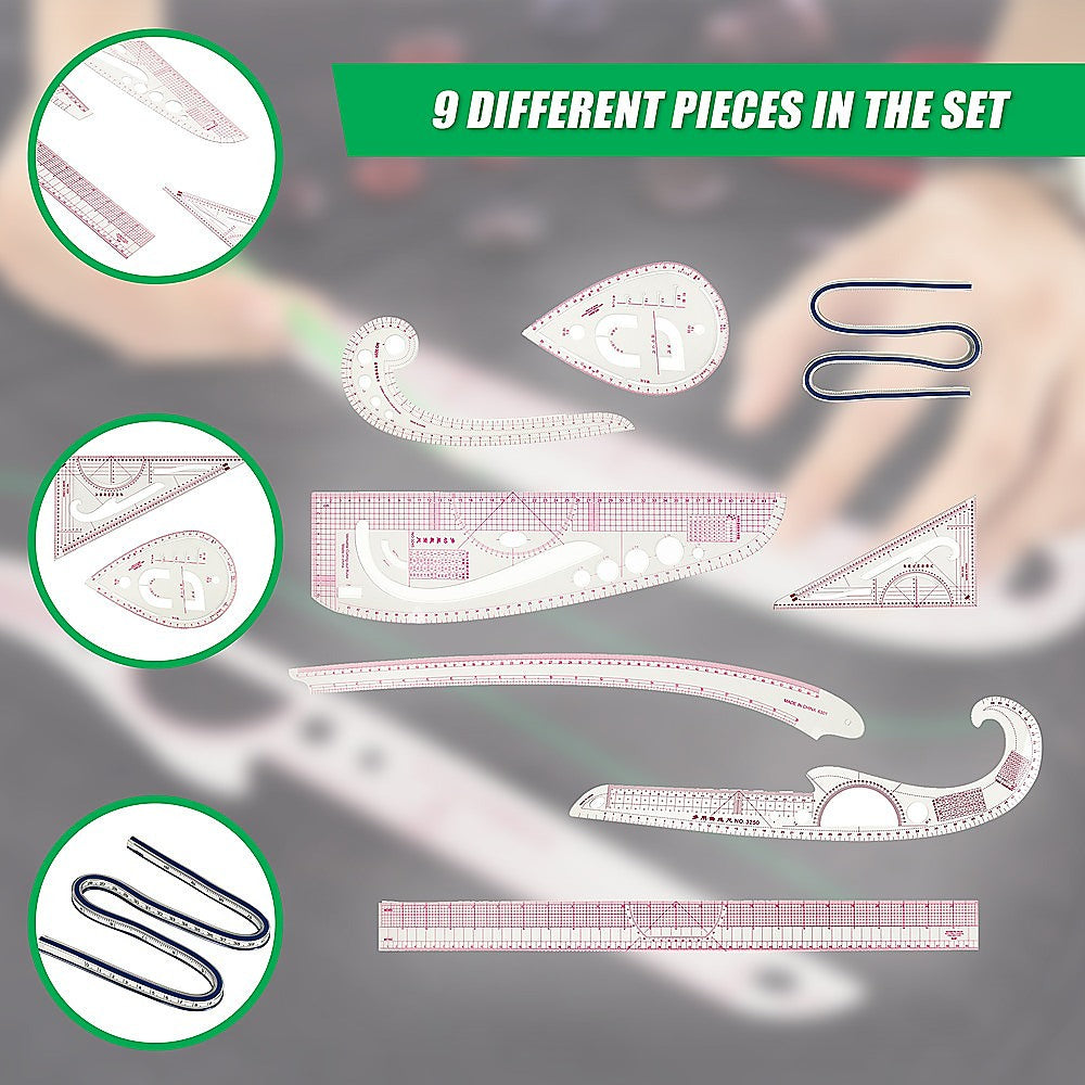 Arts & Crafts: 9pc French Curve Ruler Set DIY Sewing Pattern Measuring Tool for Dressmaker