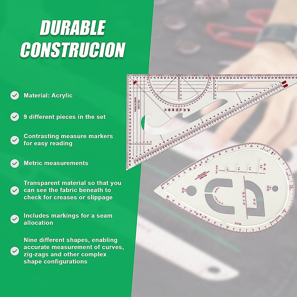 Arts & Crafts: 9pc French Curve Ruler Set DIY Sewing Pattern Measuring Tool for Dressmaker
