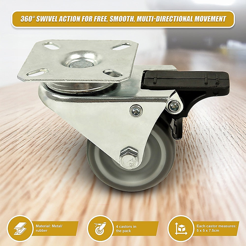 Ladders & Scaffolding: 4x 2 Inch Heavy Duty Swivel Castor Wheels 50mm Brake