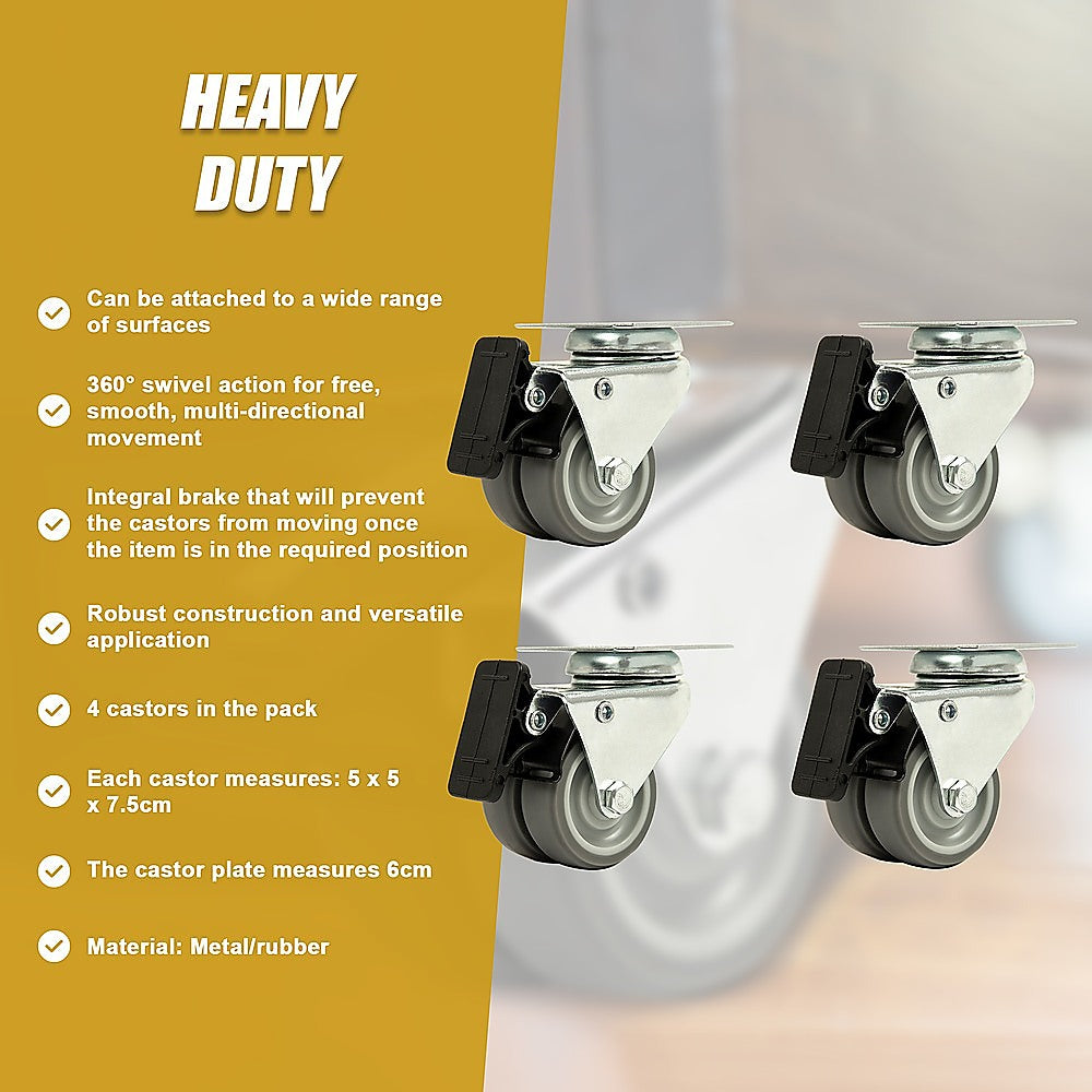 Ladders & Scaffolding: 4x 2 Inch Heavy Duty Swivel Castor Wheels 50mm Brake
